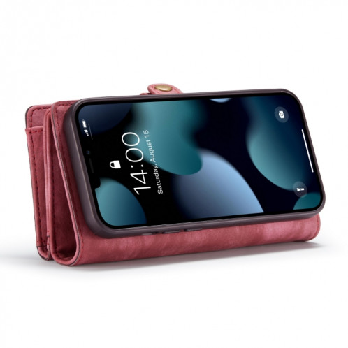 Caseme-008 étui en cuir horizontal multifonctionnel multifonctionnel détachable avec fente et portefeuille à glissière et cadre photo pour iPhone 13 (rouge) SC703C291-07