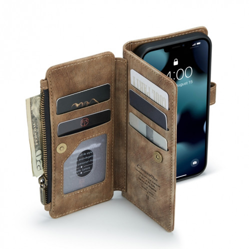 Caseme-C30 PU + TPU Multifonctionnel Horizonal Flip Cuir Coating avec support et carte de portefeuille et portefeuille pour iPhone 13 (Brown) SC103B1749-07