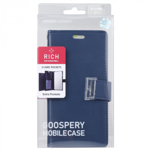 Diary Rich Diary Crazy Cheval Crazy Horse Texture Horizontal Flip Cuir Case avec support & Card Slots & Portefeuille pour iPhone 13 Pro (Bleu) SG003A684-07