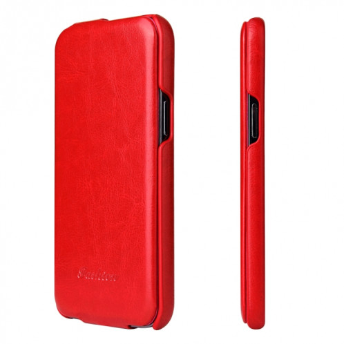 Fierre Shann Texture de la cire de la cire de la cire Vertical Flip PU pour iPhone 13 Pro (rouge) SF202B1338-06