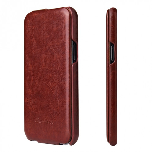 Fierre Shann Texture de la cire à huile de rétro Vertical Flip PU pour iPhone 13 PRO (Brown) SF202C427-06