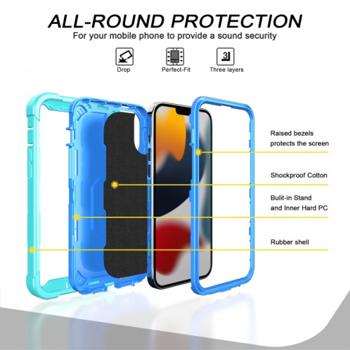 PC + Caoutchouc en caoutchouc 3 couches de protection antichoc avec support rotatif pour iPhone 13 Pro (Mint Vert + Bleu) SH503A236-07
