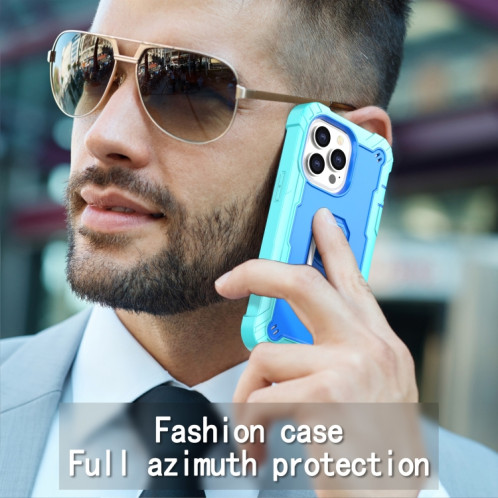 PC + Caoutchouc en caoutchouc 3 couches de protection antichoc avec support rotatif pour iPhone 13 Pro (Mint Vert + Bleu) SH503A236-07