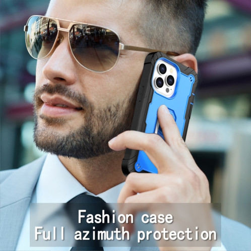 PC + Caoutchouc en caoutchouc 3 couches de protection antichoc avec support rotatif pour iPhone 13 Pro (noir + bleu) SH503D1197-07