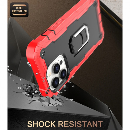 PC + Caoutchouc en caoutchouc 3 couches de protection antichoc avec support rotatif pour iPhone 13 Pro (rouge + noir) SH503F1181-07