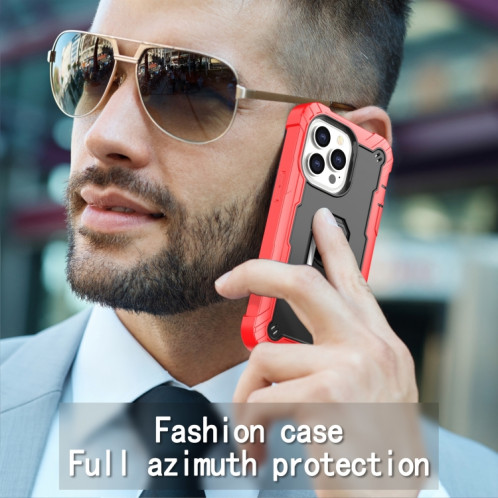 PC + Caoutchouc en caoutchouc 3 couches de protection antichoc avec support rotatif pour iPhone 13 Pro (rouge + noir) SH503F1181-07
