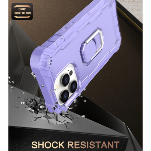 PC + Caoutchouc en caoutchouc 3 couches de protection antichoc avec support rotatif pour iPhone 13 Pro (violet) SH503J1381-07