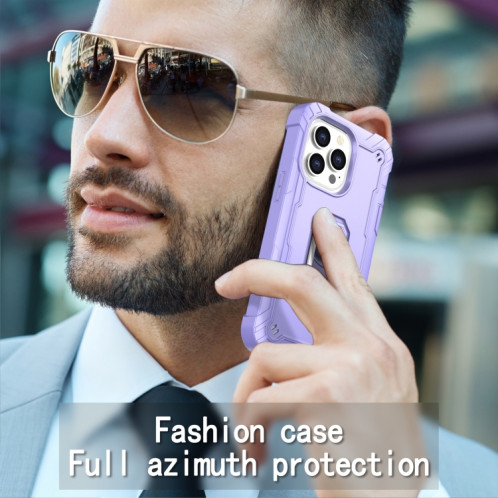 PC + Caoutchouc en caoutchouc 3 couches de protection antichoc avec support rotatif pour iPhone 13 Pro (violet) SH503J1381-07