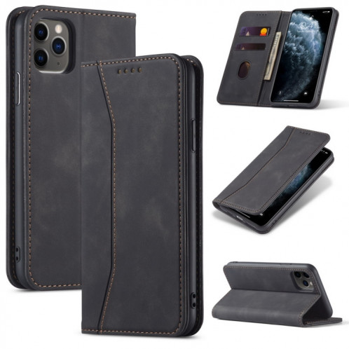 Texture de la peau Texture en peau de veau Magnétique Horizon Horizontal Horizontal Boîtier avec porte-cartes et portefeuille pour iPhone 13 Pro (Noir) SH903A279-07