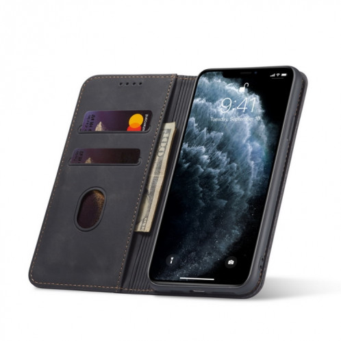 Texture de la peau Texture en peau de veau Magnétique Horizon Horizontal Horizontal Boîtier avec porte-cartes et portefeuille pour iPhone 13 Pro (Noir) SH903A279-07