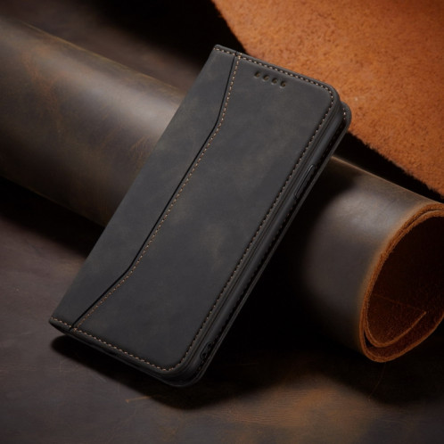 Texture de la peau Texture en peau de veau Magnétique Horizon Horizontal Horizontal Boîtier avec porte-cartes et portefeuille pour iPhone 13 Pro (Noir) SH903A279-07