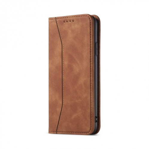 Texture de la peau Texture en peau de veau Magnétique Double-pli horizontal Horizontal Heat Coating avec porte-carte Slots & Portefeuille pour iPhone 13 Pro (Brown) SH903E685-07