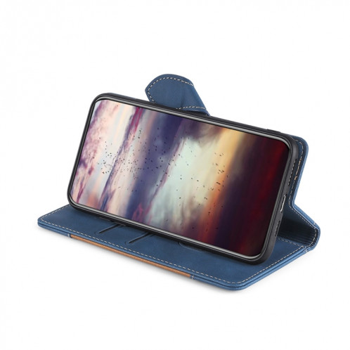 Couture de la peau Senteuse Boucle magnétique Horizontal Flip PU Coque en cuir PU avec support & carte Slots & Portefeuille pour iPhone 13 Pro (Bleu) SH603C1959-07