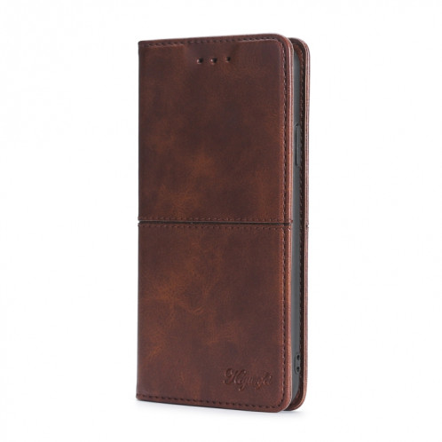 Texture de vache Étui en cuir horizontal magnétique avec support et fentes pour cartes pour iPhone 13 Pro (brun foncé) SH203E1864-07