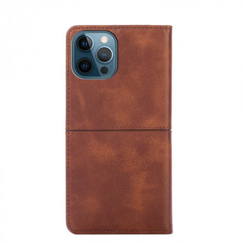 Texture de vache Étui en cuir horizontal magnétique avec support et fentes pour cartes pour iPhone 13 Pro (brun foncé) SH203E1864-07