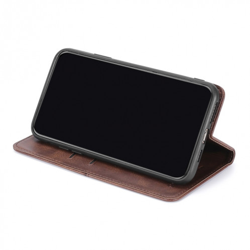 Texture de vache Étui en cuir horizontal magnétique avec support et fentes pour cartes pour iPhone 13 Pro (brun foncé) SH203E1864-07