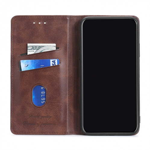 Texture de vache Étui en cuir horizontal magnétique avec support et fentes pour cartes pour iPhone 13 Pro (brun foncé) SH203E1864-07