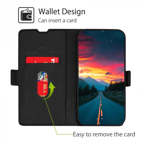 Boucle latérale ultra-mince Boucle latérale PU + TPU Horizontal Horizontal Cuir Coating avec support et emplacement de carte pour iPhone 13 Pro (Noir) SH303A898-07