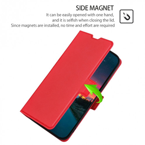 Boucle latérale ultra-mince Boucle latérale PU + TPU Horizontal Horizontal Cuir Coating avec support et fente pour carte pour iPhone 13 Pro (rouge) SH303B603-07
