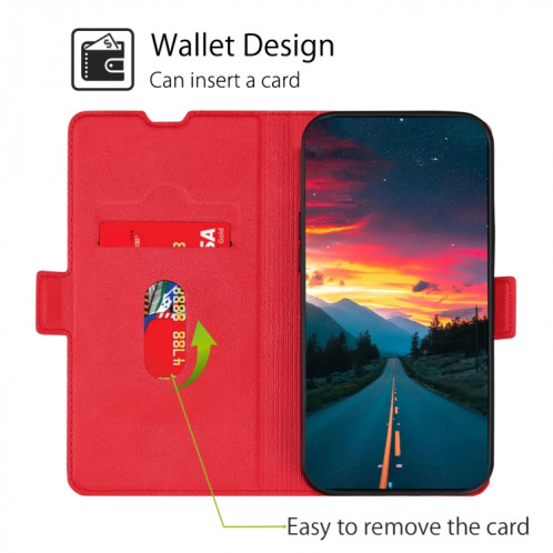 Boucle latérale ultra-mince Boucle latérale PU + TPU Horizontal Horizontal Cuir Coating avec support et fente pour carte pour iPhone 13 Pro (rouge) SH303B603-07