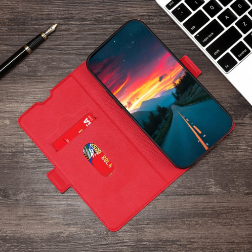 Boucle latérale ultra-mince Boucle latérale PU + TPU Horizontal Horizontal Cuir Coating avec support et fente pour carte pour iPhone 13 Pro (rouge) SH303B603-07