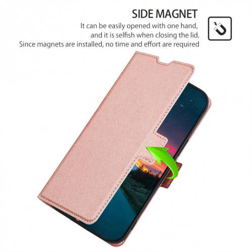 Boucle de tension ultra-mince Boucle latérale PU + TPU Horizontal Horizontal Too Horizon avec support et fente pour carte pour iPhone 13 Pro (Rose Gold) SH303D832-07