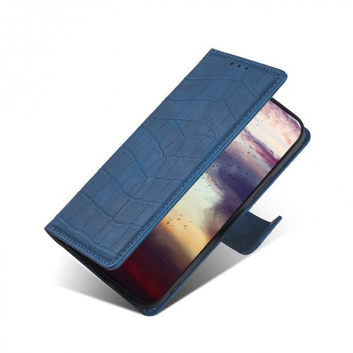 Texture de la peau Texture de crocodile Fermoir magnétique Horizontal Flip PU Coque en cuir PU avec support & carte Slots & Portefeuille pour iPhone 13 Pro (Bleu) SH403C284-08