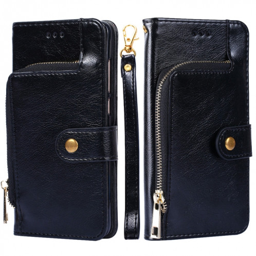 Sac à fermeture à glissière PU + TPU Horizontal Toam Coating Boîtier avec support et portefeuille et portefeuille et longe pour iPhone 13 Pro (Noir) SH703A1830-07
