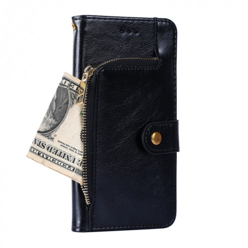 Sac à fermeture à glissière PU + TPU Horizontal Toam Coating Boîtier avec support et portefeuille et portefeuille et longe pour iPhone 13 Pro (Noir) SH703A1830-07