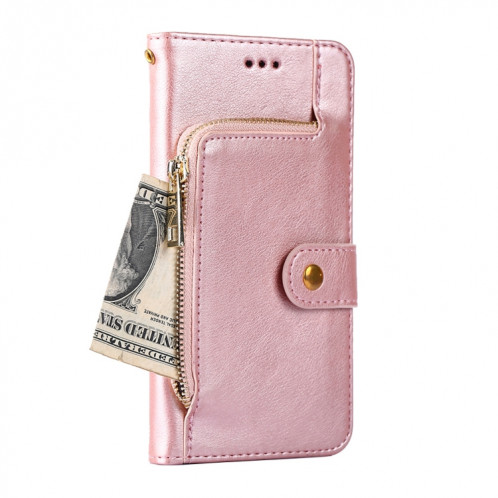 Sac à fermeture à glissière PU + TPU Horizontal Horizontal Toam Coating avec support et portefeuille et portefeuille et longe pour iPhone 13 Pro (Rose Gold) SH703C1738-07