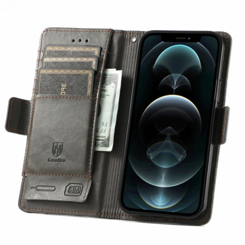 Caseeneo Business Splicing Double Boucle magnétique Horizontal Flip PU Coque en cuir PU avec support & carte Slots & Portefeuille pour iPhone 13 PRO (gris) SH501A427-07