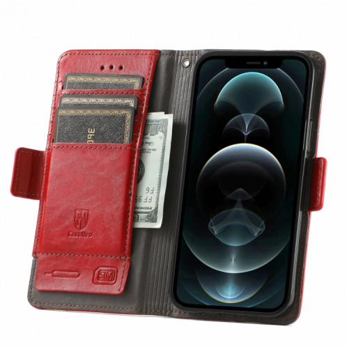 Caseeneo Épissage Business Double Boucle magnétique Horizontal Flip PU Coque en cuir PU avec porte-carte et portefeuille pour iPhone 13 Pro (rouge) SH501B796-07
