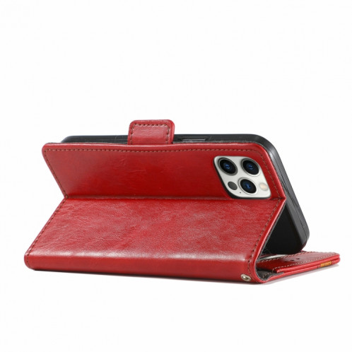 Caseeneo Épissage Business Double Boucle magnétique Horizontal Flip PU Coque en cuir PU avec porte-carte et portefeuille pour iPhone 13 Pro (rouge) SH501B796-07