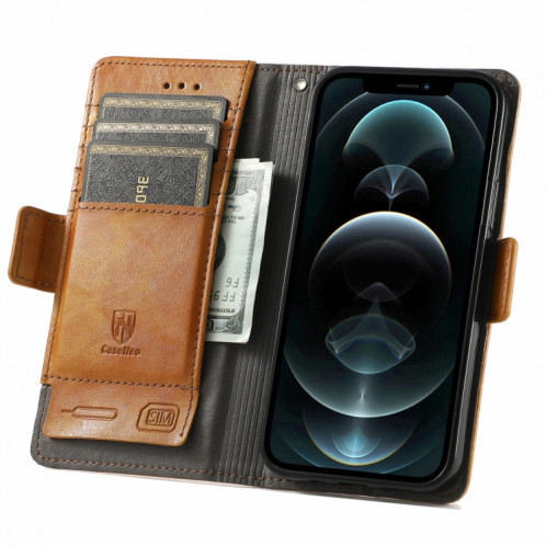 Caseeneo Business Business Boucle à double boucle magnétique Horizontal Flip PU Coque en cuir PU avec support et cartes de carte et portefeuille pour iPhone 13 PRO (Jaune) SH501C1242-07