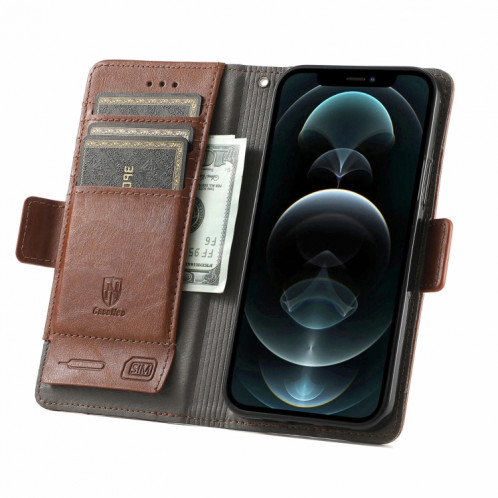 Caseneo Business Spelling Boucle à double boucle magnétique Horizontale Flip PU Coque en cuir PU avec porte-carte et portefeuille pour iPhone 13 PRO (Brown) SH501D1977-07
