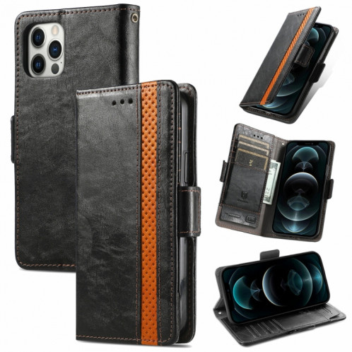 Caseeneo Épissage Business Double Boucle magnétique Horizontal Flip PU Coque en cuir PU avec porte-carte et portefeuille pour iPhone 13 Pro (Noir) SH501F1614-07