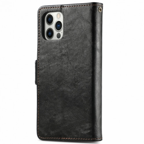 Caseeneo Épissage Business Double Boucle magnétique Horizontal Flip PU Coque en cuir PU avec porte-carte et portefeuille pour iPhone 13 Pro (Noir) SH501F1614-07