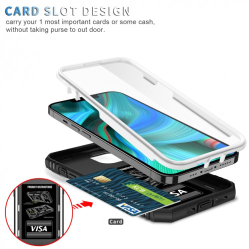 Cache de caméra coulissante conception TPU + étui de protection PC avec support rotatif à 360 degrés et emplacement de carte pour iPhone 13 Pro (blanc + noir) SH303A300-07