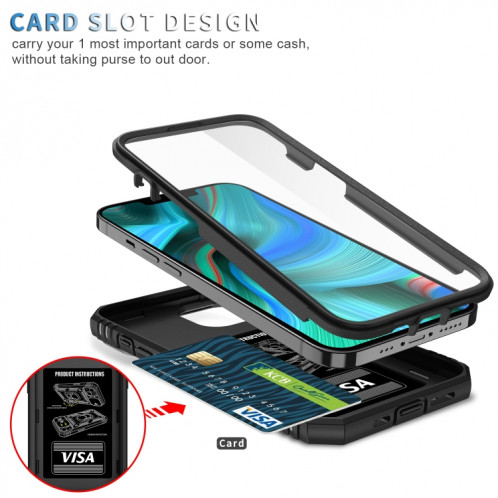 Cache de caméra coulissante conception TPU + PC Cas de protection avec support rotatif à 360 degrés et emplacement de carte pour iPhone 13 Pro (noir + noir) SH303D713-07