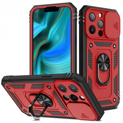 Cache de caméra coulissante conception TPU + étui de protection PC avec support rotatif à 360 degrés et emplacement de carte pour iPhone 13 Pro (rouge + noir) SH303E736-07
