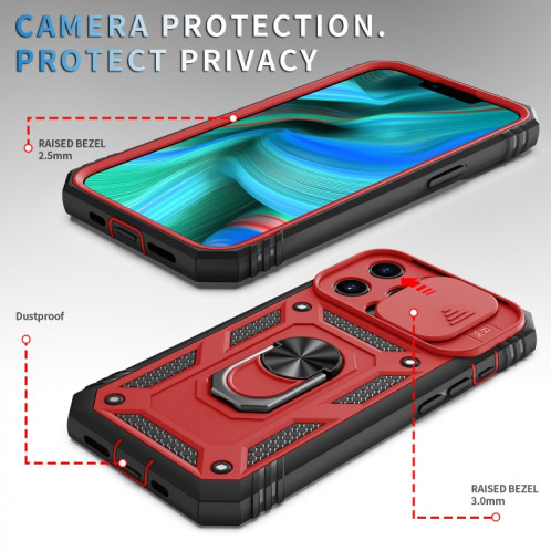 Cache de caméra coulissante conception TPU + étui de protection PC avec support rotatif à 360 degrés et emplacement de carte pour iPhone 13 Pro (rouge + noir) SH303E736-07