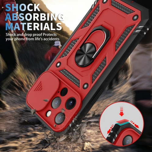 Cache de caméra coulissante conception TPU + étui de protection PC avec support rotatif à 360 degrés et emplacement de carte pour iPhone 13 Pro (rouge + noir) SH303E736-07