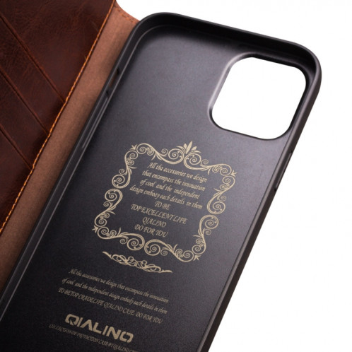 Horizontal Qialino Horizontal Toam Coating avec porte-carte et portefeuille pour iPhone 13 Pro Max (Brown) SQ204B1343-05