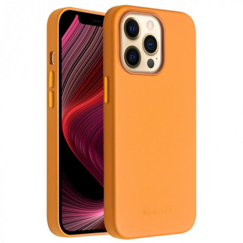 QIALINO NAPPA COWHIDE MAGSafe Cas de protection magnétique pour iPhone 13 Pro Max (Orange) SQ504B649-05