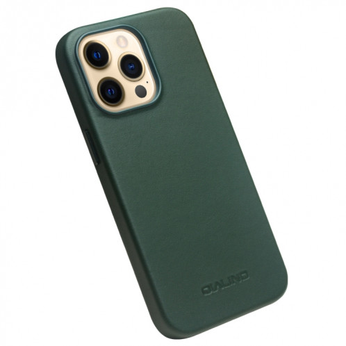 QIALINO NAPPA COWHIDE MAGSAFE Cas de protection magnétique pour iPhone 13 Pro Max (vert foncé) SQ504C1196-05