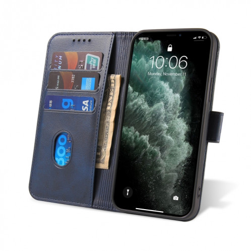 Cas de texture de veau Boucle Horizontal Flip Cuir Coffret avec support et portefeuille et portefeuille pour iPhone 13 Pro (Bleu) SH903C8-08