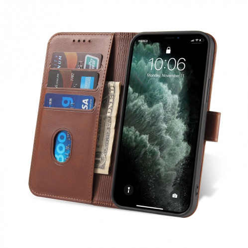 Calf Texture Boucle Horizontal Flip Cuir Coffret avec porte-cartes et portefeuille pour iPhone 13 Pro Max (Brown) SH904F626-08