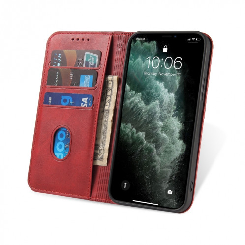 Texture de mollet Horizontal Horizontal Horizontal Boîtier avec porte-cartes et portefeuille pour iPhone 13 Pro (rouge) SH203B1512-08