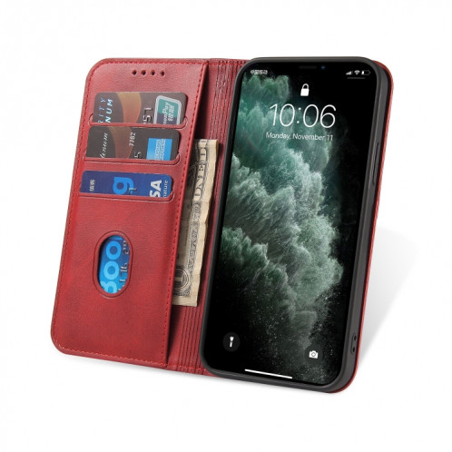 Cas de texture mollet Horizontal Horizontal Toas Cuir avec porte-cartes et portefeuille pour iPhone 13 Pro Max (rouge) SH204B221-08