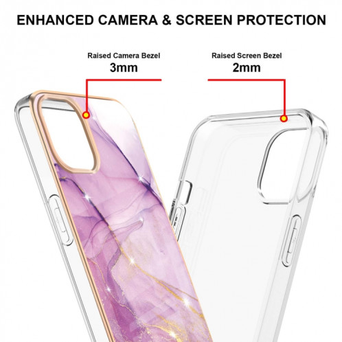 Motif de marbre électroplatant Dual-côté IMD TPU TPU Case antichoc pour iPhone 13 Pro Max (violet 001) SH004A800-05
